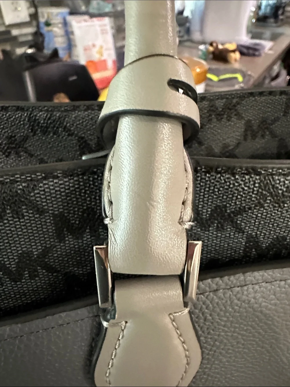 Michael Kors Gray Leather Satchel with Logo Charm